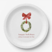 Boxwood Kerstkrans Red Bow Papieren Bordje (Voorkant)