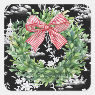 Boxwood krans Chinoiserie Bow Square Sticker