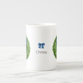 Boxwood Krans met Blue Bow Ceramic Porselein Kop