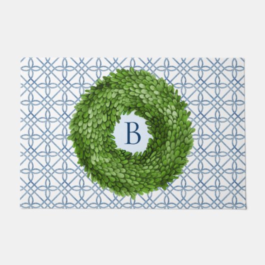 Boxwood Krans Monogrammed Welkom Deurmat (Voorkant)