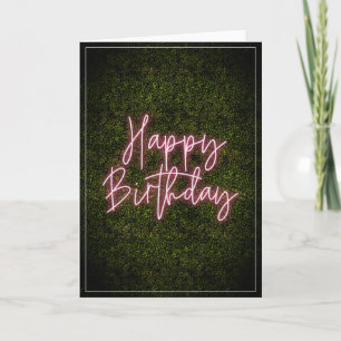 Boxwood Pink Neon Sign Happy Birthday Kaart