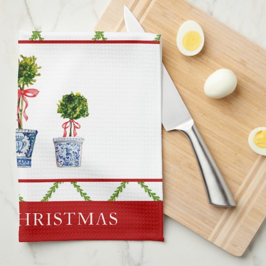 Boxwood Topiary met kerstmis Theedoek (Quarter Fold)