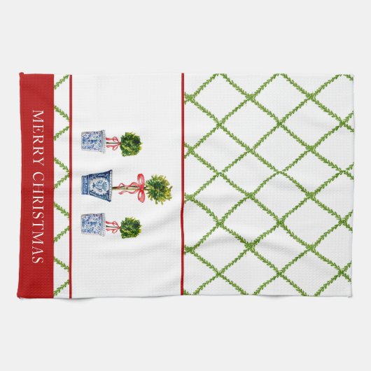 Boxwood Topiary met kerstmis Theedoek (Horizontaal)