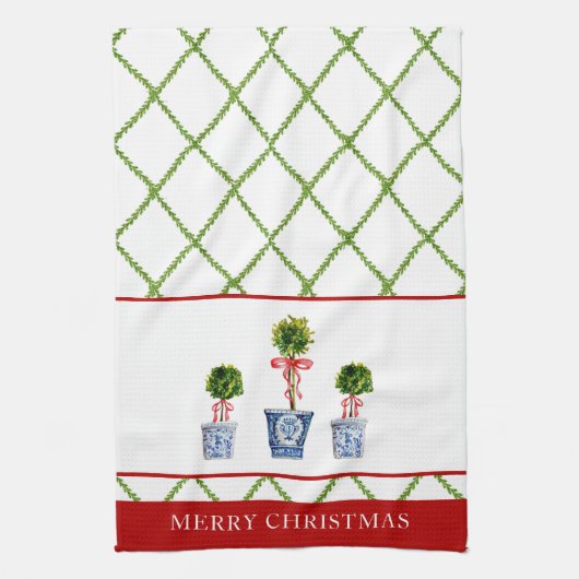 Boxwood Topiary met kerstmis Theedoek (Verticaal)