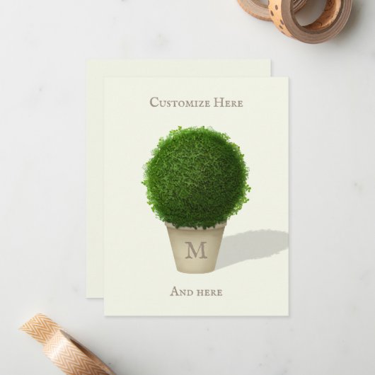 Boxwood Topiary Monogrammed & Personalized Notitiekaartje (Voorkant / Achterkant in situ)