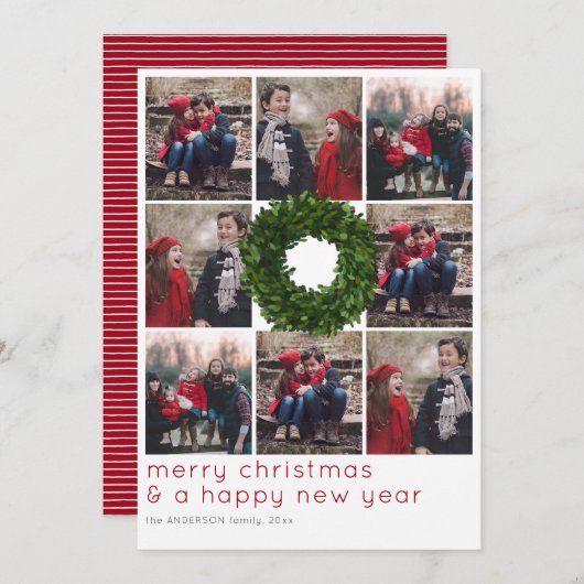 Boxwood Wreate 8 Grid Kerstfeestdag Feestdagenkaart (Voorkant / Achterkant)