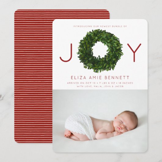 Boxwood Wreath Holiday Geboorteaankondiging Kaart (Voorkant / Achterkant)