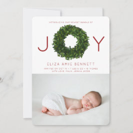Boxwood Wreath Holiday Geboorteaankondiging Kaart