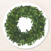 Boxwood Wreath Kerstfeestdag Ronde Kartonnen Onderzetter (Voorkant)