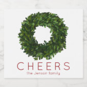 Boxwood Wreath Kerstfeestdag Sparkling Wijnetiket (Enkel label)