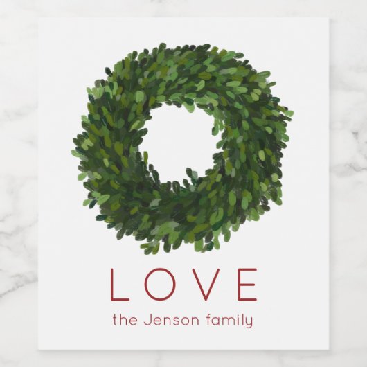 Boxwood Wreath Kerstfeestdag Wijn Etiket (Enkel label)