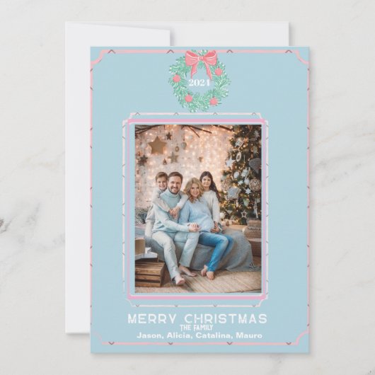 Boxwood Wreath  with Pink Bows Feestdagenkaart (Voorkant)