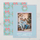 Boxwood Wreath  with Pink Bows Feestdagenkaart (Voorkant / Achterkant)