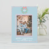 Boxwood Wreath  with Pink Bows Feestdagenkaart (Staand voorkant)