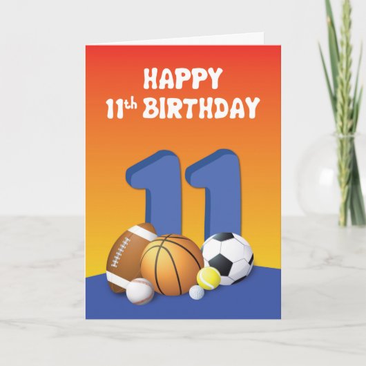Boy 11th Birthday Sports Balls Kaart (Voorkant)