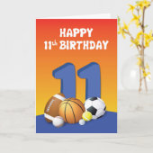 Boy 11th Birthday Sports Balls Kaart (Gele Bloem)