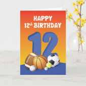 Boy 12th Birthday Sports Balls Kaart (Gele Bloem)