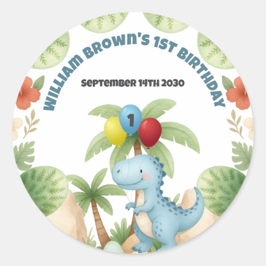 Boy 1st Birthday Dinosaur One A Saurus Sticker (Voorkant)
