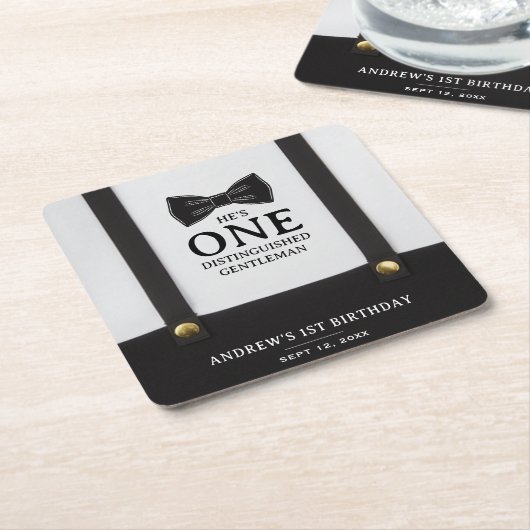 Boy 1st Birthday One Distinguished Gentleman Kartonnen Onderzetters (Schuin)