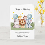 Boy 1st Birthday Safari Leaf Animals Card Kaart (Gele Bloem)