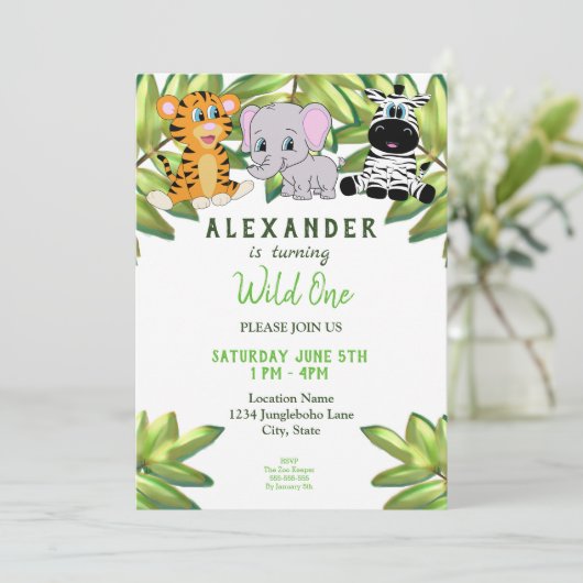 Boy 1st Birthday Wild One Oerwoud Safari Kaart (Staand voorkant)