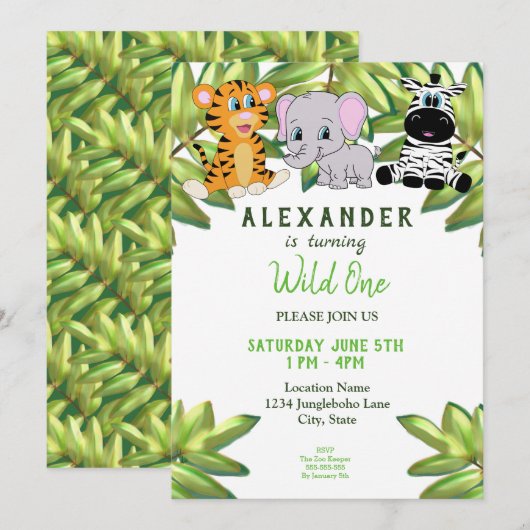 Boy 1st Birthday Wild One Oerwoud Safari Kaart (Voorkant / Achterkant)