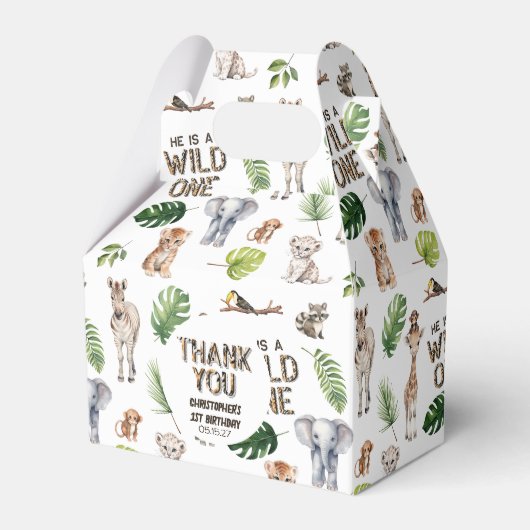 Boy 1st birthday Wild One Oerwoud thema Bedankdoosjes (Voorkant Zijde)