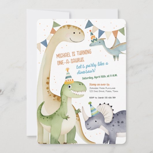 Boy 1st Dinomite Party Schattige One-A-Saurus Kaart (Voorkant)