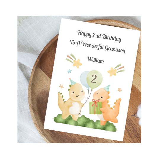 Boy 2nd Birthday Balloon Dinosaurs Card Kaart