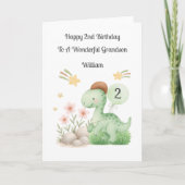 Boy 2nd Birthday Green Orange Dinosaur Card Kaart (Voorkant)