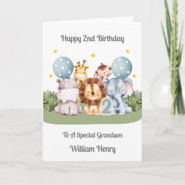 Boy 2nd Birthday Safari Leaf Animals Card Kaart