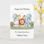 Boy 2nd Birthday Safari Leaf Animals Card Kaart (Gele Bloem)