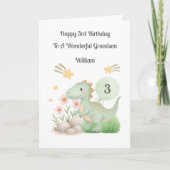 Boy 3rd Birthday Green Orange Dinosaur Card Kaart (Voorkant)