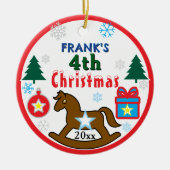 Boy 4th Christmas Rocking Horse INSERT PHOTO Keramisch Ornament (Voorkant)