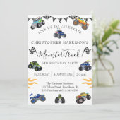 Boy 5th Birthday Party Monster Truck Kaart (Staand voorkant)