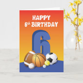 Boy 6th Birthday Sports Balls Kaart (Gele Bloem)