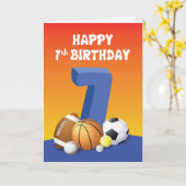 Boy 7th Birthday Sports Balls Kaart (Gele Bloem)