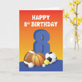 Boy 8th Birthday Sports Balls Kaart (Gele Bloem)