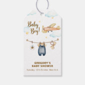 Boy Adventure Clothesline Airplane Sky Baby Shower Cadeaulabel (Voorkant)