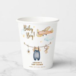 Boy Adventure Clothesline Airplane Sky Baby Shower Papieren Bekers