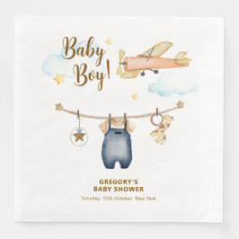 Boy Adventure Clothesline Airplane Sky Baby Shower Servet