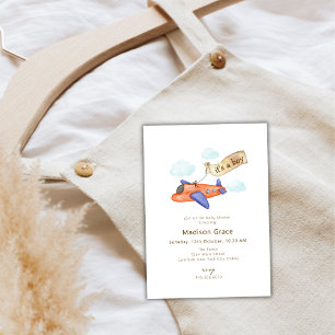 Boy Adventure Travel Aviator Vliegtuig Baby shower Kaart