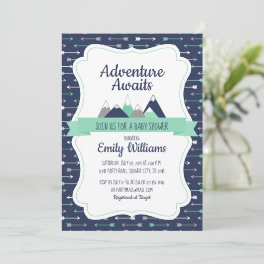 Boy Adventure wacht op uitnodiging baby shower (Staand voorkant)