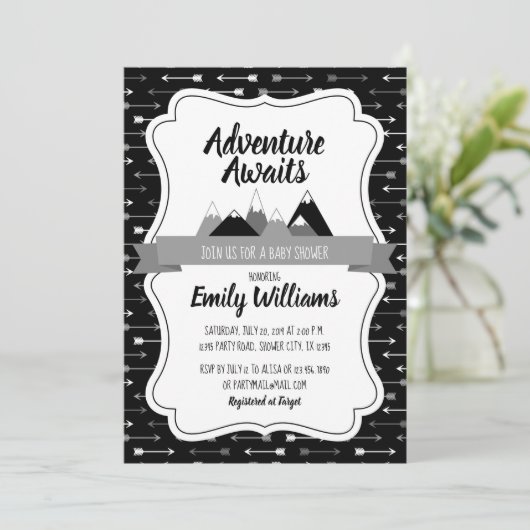 Boy Adventure wacht op uitnodiging baby shower (Staand voorkant)