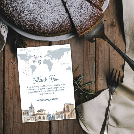 Boy Adventure World Map Airplane Baby Shower  Bedankkaart