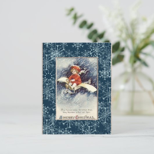 Boy/Airplane Christmas Briefkaart (Staand voorkant)