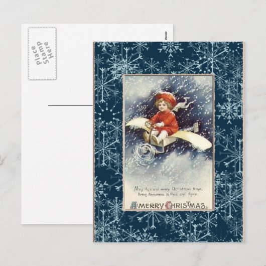  Boy/Airplane Christmas Briefkaart (Voorkant / Achterkant)