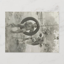 boy and cow black and white vintage postcard briefkaart