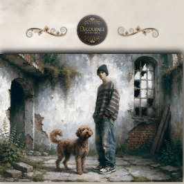 Boy and Dog Soft Urban Calm Neutral decoupage Tissuepapier