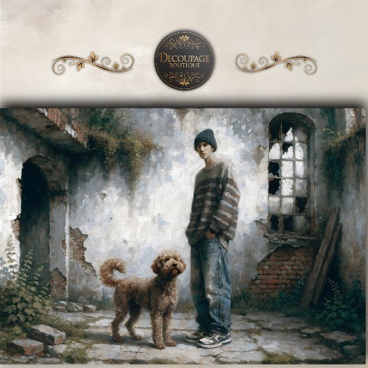 Boy and Dog Soft Urban Calm Neutral decoupage Tissuepapier